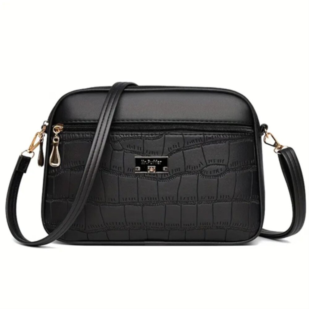 Crocodile Pattern Embossed Crossbody, Adjustable Strap, Large Capacity
